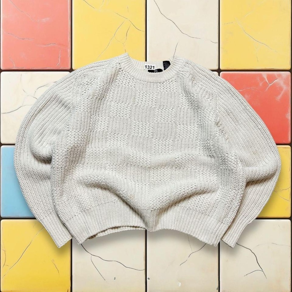 Y2K Cottage Core‎ STRUCTURE Cream Textured Chunky Knit Sweater Chunky Womens S